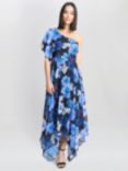 Gina Bacconi Briana Asymetric Floral Dress, Black/Royal Blue