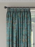 John Lewis Cordelia Floral Weave Pair Lined Pencil Pleat Curtains, Soft Teal