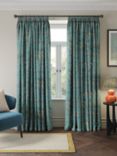 John Lewis Cordelia Floral Weave Pair Lined Pencil Pleat Curtains, Soft Teal