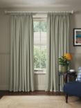 John Lewis Mara Diamond Weave Pair Lined Pencil Pleat Curtains, Sage