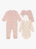 Petit Bateau Baby Floral Cotton Sleepsuit & Bodysuit Set, Multi
