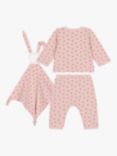 Petit Bateau Baby Cotton Outfit & Bunny Comforter Set, Saline/Rosewood