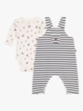 Petit Bateau Baby Nautical Striped Cotton Dungaree and Bodysuit Set, Marshmallow/Smoke