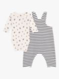 Petit Bateau Baby Nautical Striped Cotton Dungaree and Bodysuit Set, Marshmallow/Smoke