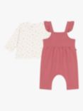 Petit Bateau Baby Top and Dungarees Set, Rosewood/Multi