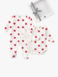 Petit Bateau Baby Heart Print Bodysuit & Sleepsuit Gift Set, White/Multi
