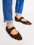 Boden Vic Leather Leopard Chisel Toe Mary Janes, Brown/Multi