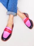 Boden Structured Penny Leather Colour Block Loafers, Navy/Pink Tourmaline