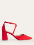 Boden Suede Pointed Block Heeled Courts, Red