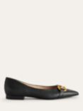 Boden Iris Leather Snaffle Pointed Ballet Flats, Black