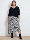 Live Unlimited Curve Zebra Asymmetric Midi Skirt, Black/White