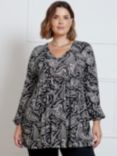 Live Unlimited Curve Paisley Smock Tunic Top, Black/White