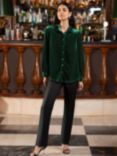 Yumi Velvet Relaxed Fit Long Sleeve Shirt, Green