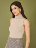 Yumi Sleeveless Roll Neck Knit Top, Oatmeal