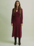 FLORERE Keyhole Neck Midi Dress, Burgundy