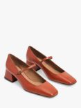 Flattered Evan Leather Block Heel Mary Janes, Red Brick