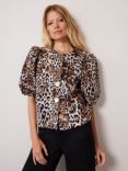 Mint Velvet Leopard Print Blouse, Brown/Multi