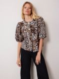 Mint Velvet Leopard Print Blouse, Brown/Multi