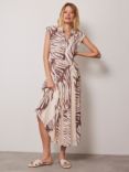 Mint Velvet Zebra Print Midi Dress, Cream/Brown