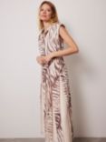 Mint Velvet Zebra Print Midi Dress, Cream/Brown