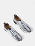 Mint Velvet High Shine Leather Trainers, Silver