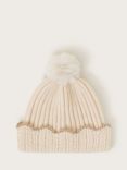 Monsoon Kids' Faux Fur Pom-Pom Hat, Beige