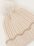 Monsoon Kids' Faux Fur Pom-Pom Hat, Beige