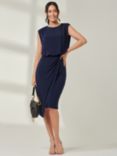 Jolie Moi Tiered Draped Pencil Dress, Navy