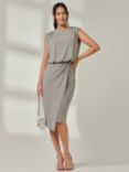 Jolie Moi Tiered Draped Pencil Dress, Light Khaki