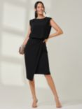 Jolie Moi Tiered Draped Pencil Dress, Black