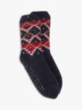 totes Men's Sherpa Lined Multi Fair Isle Slipper Socks, Navy/Multi