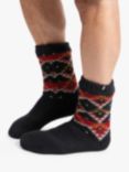 totes Men's Sherpa Lined Multi Fair Isle Slipper Socks, Navy/Multi