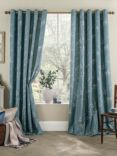 Laura Ashley Pussy Willow Pair Lined Eyelet Curtains, Dark Seaspray