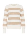 KAFFE Lizza Stripe Jumper, Chalk/Beige