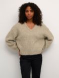 KAFFE Trina V-Neck Wool Blend Jumper, Feather Grey Melange