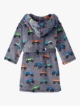 Hatley Kids' Monster Truck Fleece Dressing Gown, Folkstone Grey