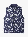 Hatley Kids' Dino Fossils Print Reversible Quilted Gilet, Patriot Blue