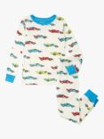 Hatley Kids' Watercolour Race Car Print Organic Cotton Pyjamas, Cami Lace