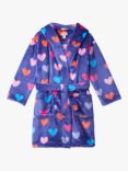 Hatley Kids' Heart Print Fuzzy Fleece Dressing Gown, Royal Blue