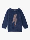 Hatley Kids' Metallic Lightning Furry Graphic Jumper, Patriot Blue