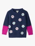 Hatley Kids' Throwback Flowers Fluffy Sleeve Jumper, Patriot Blue