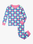 Hatley Kids' Organic Cotton Flower Pyjama Set, Blue Curacao