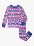 Hatley Kids' Stripes & Heart Print Organic Cotton Blend Pyjamas, Rose Violet