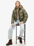 Superdry Hooded Sports Puffer Bomber Jacket, Dusty Olive Green