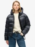 Superdry Hooded Sports Luxe Puffer Jacket, Ebony Sheen