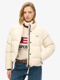 Superdry Sports Puffer Cropped Jacket, Black, Off White