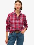 Superdry Lumberjack Check Flannel Organic Cotton Shirt, Berry Red/Multi