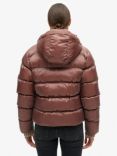 Superdry Hooded Sports Luxe Puffer Jacket, Nutmeg Brown Sheen