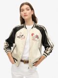 Superdry Sukajan Embroidered Bomber Jacket, Sandshell Beige/Multi