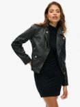 Superdry Studded Leather Biker Jacket, Black